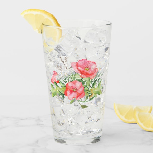 Coral Wildflowers Bouquet Glass Tumbler (Front Ice)