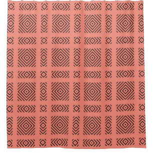 Coral with black geometric pattern