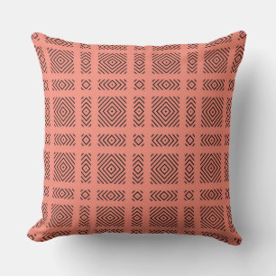 Coral with black geometric pattern throw pillow