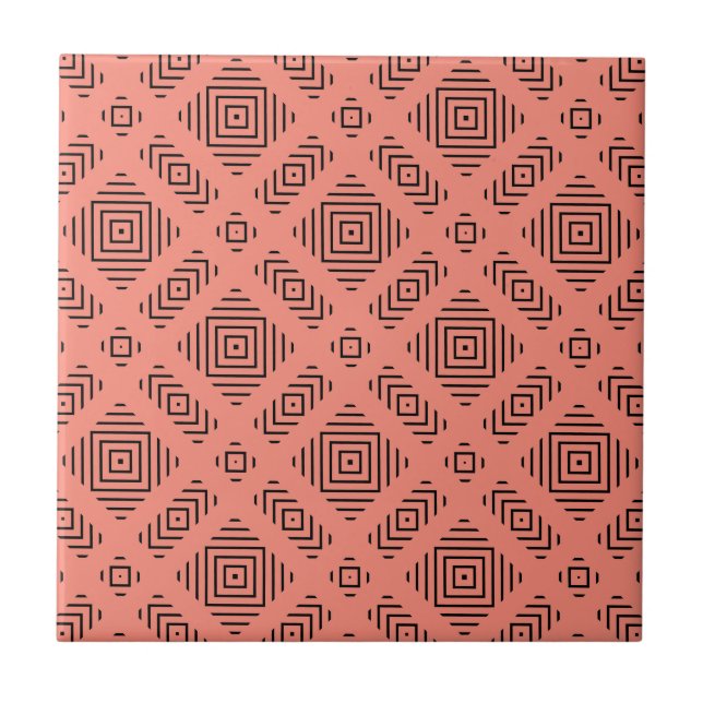 Coral with black geometric pattern tile (Front)