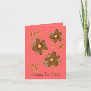 Coral With Brown Floral Art Card