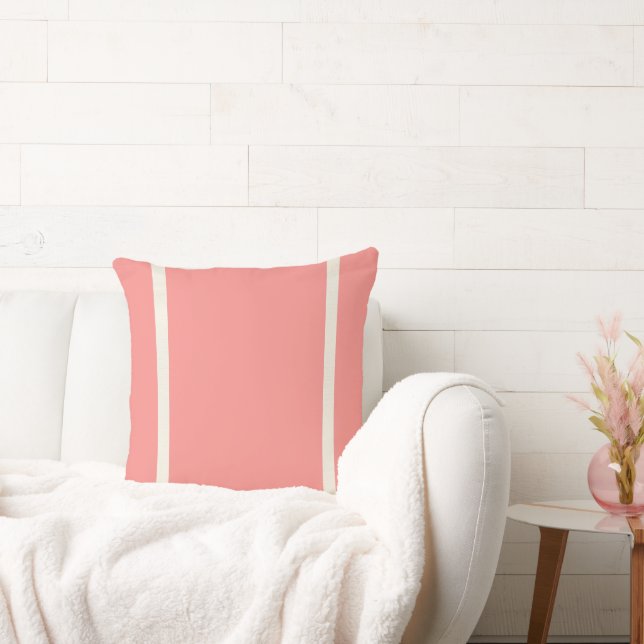 Coral with Cream Sailor Stripe  Throw Pillow (Couch)