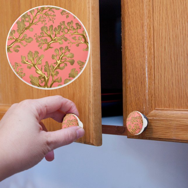 Coral with Gold Seaweed Ceramic Knob (Creator Uploaded)