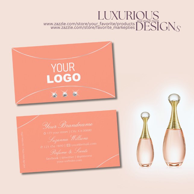Coral with Pearl Silver Border Jewels and Logo Business Card (Creator Uploaded)