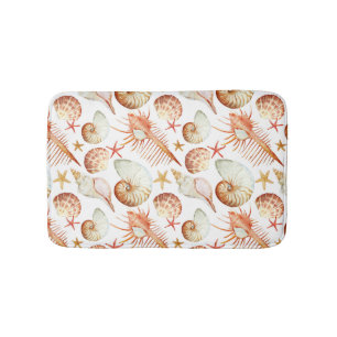 Coral With Shells And Crabs Pattern Bath Mat