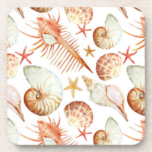 Coral With Shells And Crabs Pattern Coaster