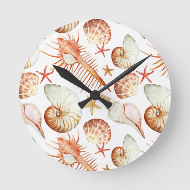 Coral With Shells And Crabs Pattern Round Clock (Front)