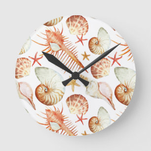 Coral With Shells And Crabs Pattern Round Clock
