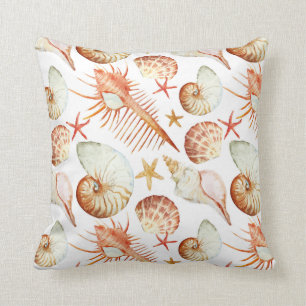 Coral With Shells And Crabs Pattern Throw Pillow