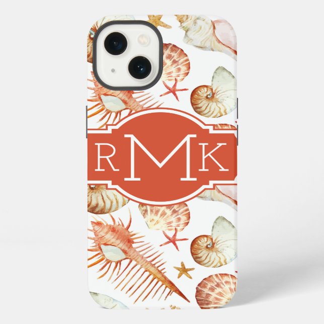 Coral With Shells & Crabs Pattern | Monogram iPhone Case (Back)