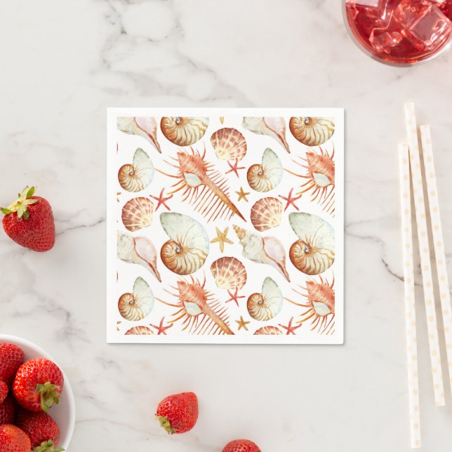 Coral With Shells & Crabs Pattern Napkin (Insitu)
