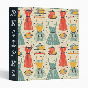 Coral, Yellow, Aqua Striped Vintage Apron & Dishes Binder
