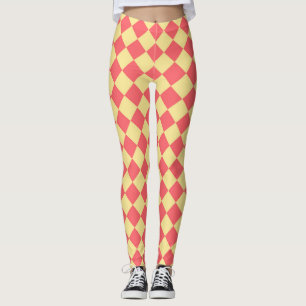 Coral Yellow Chequered Diamond Pattern  Leggings