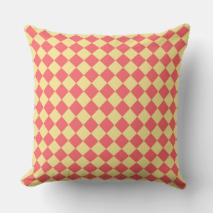 Coral Yellow Chequered Diamond Pattern Throw Pillow