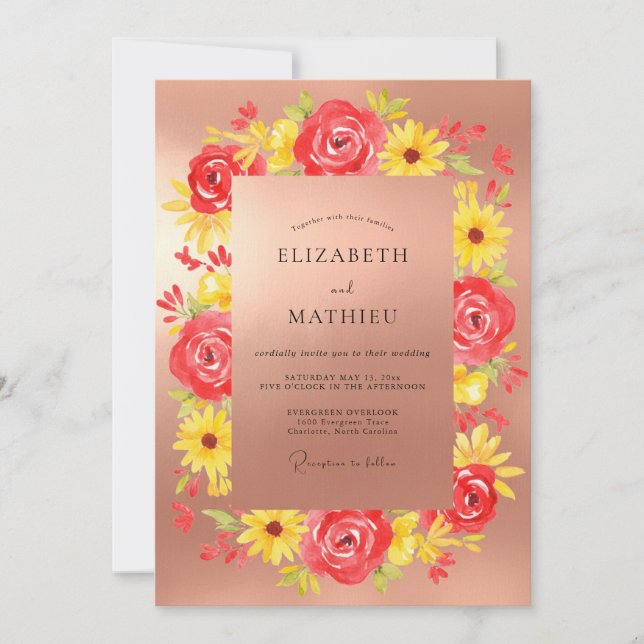 Coral Yellow Painted Wedding Invitation (Front)