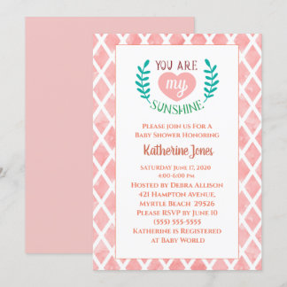 Coral You Are My Sunshine Baby Shower Invitation