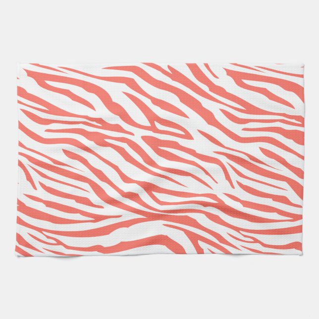 Coral Zebra Pattern Kitchen Towel (Horizontal)