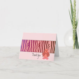 Coral Zebra Print with Little Bird Thank You Card