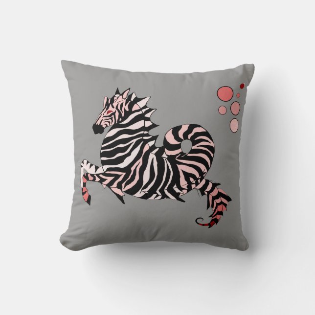 Coral Zebra Seahorse Throw Pillow (Front)