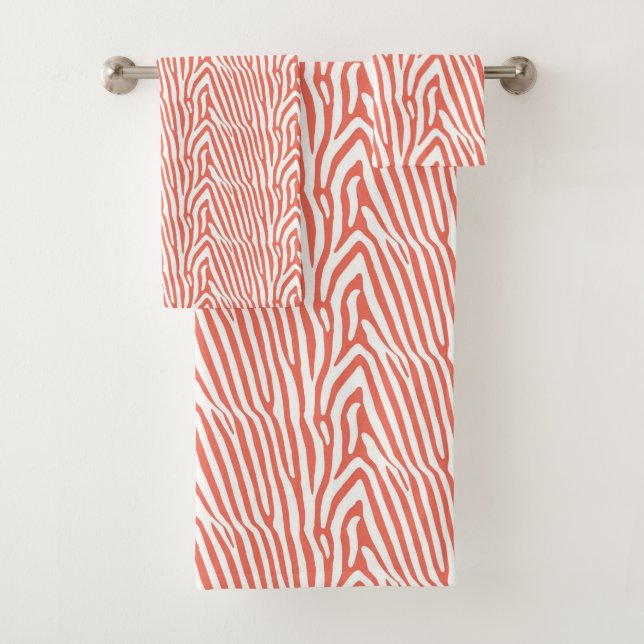 CORAL ZEBRA STRIPE BATH TOWEL SET (Insitu)