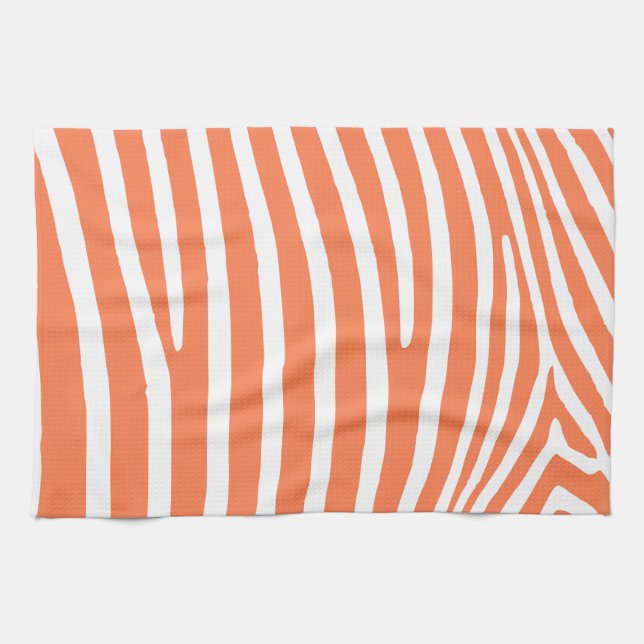 Coral Zebra Stripes Kitchen Towel (Horizontal)