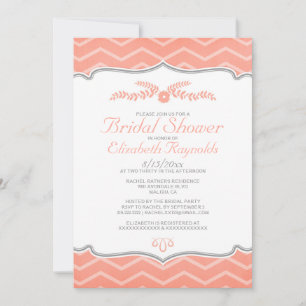 Coral Zigzag Bridal Shower Invitations