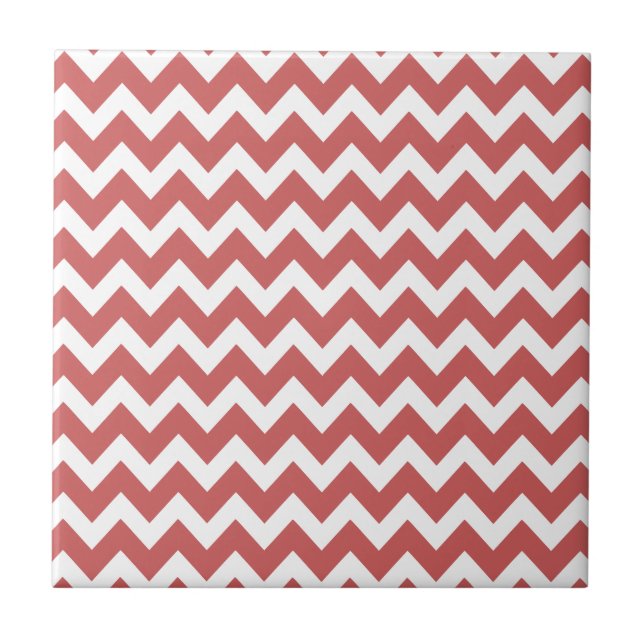 Coral Zigzag Chevron Stripes Tile (Front)