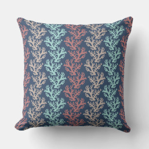 Coral Zigzag Pattern Navy Throw Pillow
