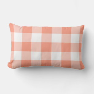 CoralGingham Pattern Chequered Lumbar Pillow
