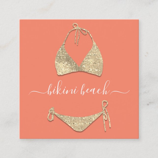 CoralGold Bikini Lingerie Beach Costume Underwear  Square Business Card (Front)