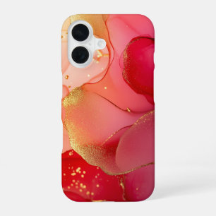 Coraline Éclat Luxury Coral Red Watercolor Gold iPhone 16 Case