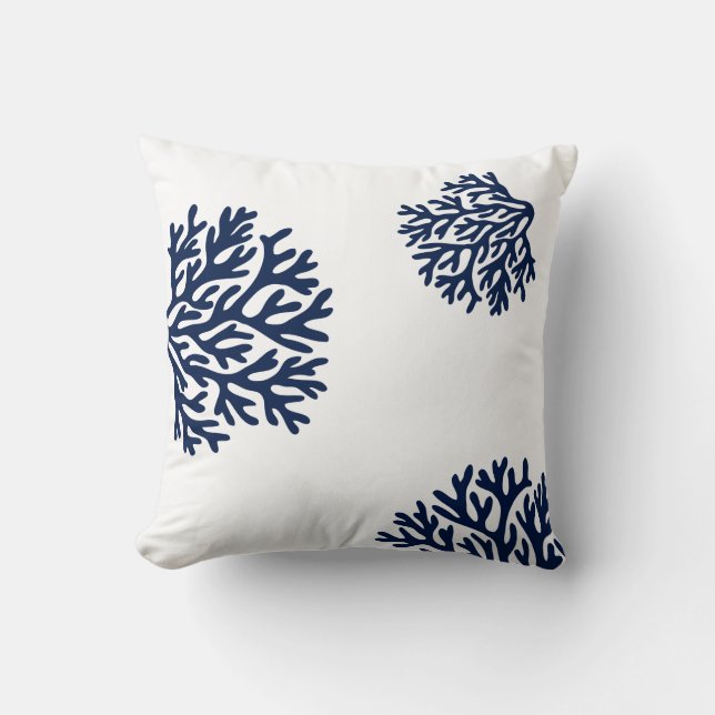 Corals, Blue and White Sealife Throw Pillow (Front)