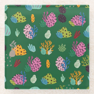 Corals & Sea Plants: Underwater Pattern Glass Coaster