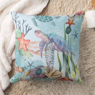 Corals, Turtles, Sea Life Throw Pillow