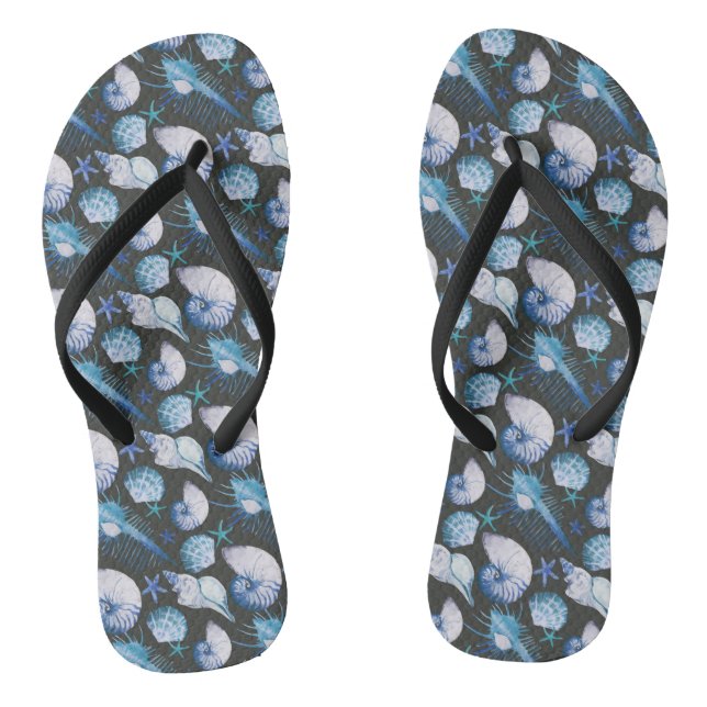 Corals With Shells Pattern Flip Flops (Footbed)