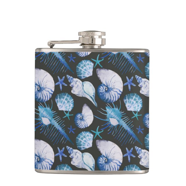 Corals With Shells Pattern Hip Flask (Front)