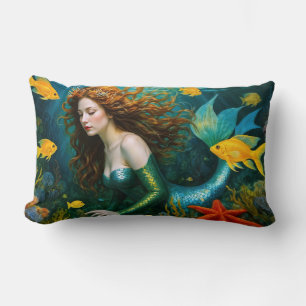 “Coralyn” – Beautiful Mystical Mermaid Lumbar Pillow