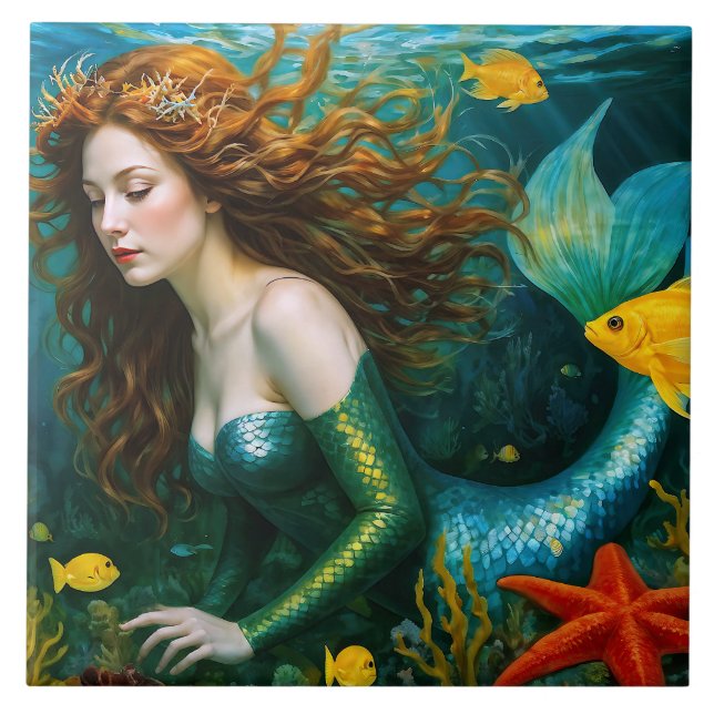 “Coralyn” – Beautiful Mystical Mermaid Tile (Front)