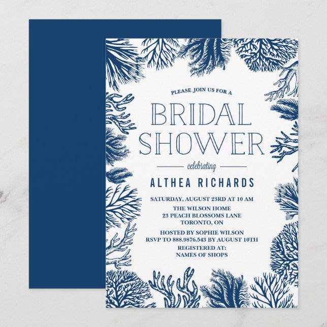 Coraux Bleus Cadre Été Douche nuptiale Invitation (Devant / Derrière)