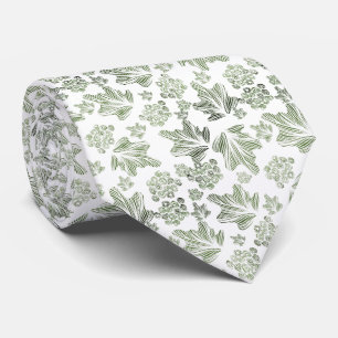 Corbata blanca elegante con hojas verdes tie