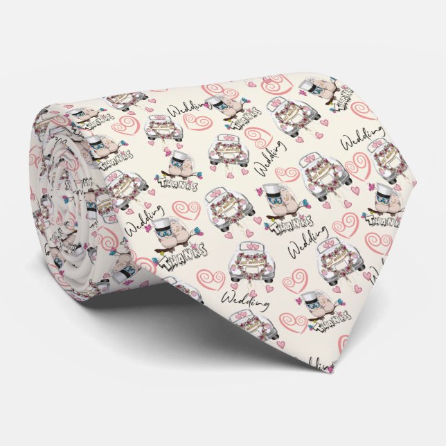 Corbata de boda con pájaros y corazones tie (Rolled)