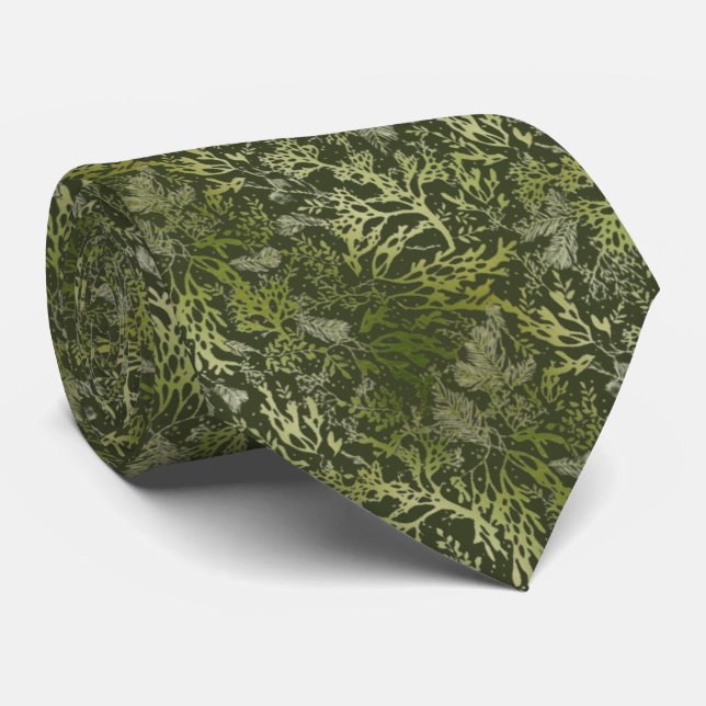 Corbata elegante verde con corales y hojas tie (Rolled)