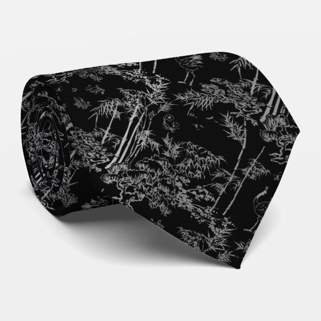 Corbata negra elegante con bambú gris tie (Rolled)