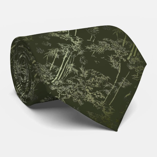 Corbata verde elegante  con bambú tie (Rolled)