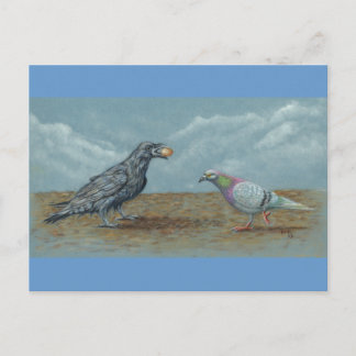 Corbeau aux oeufs embêté par carte postale Pigeon