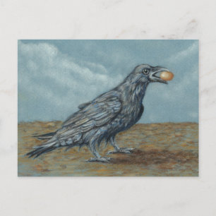 Corbeau avec oeuf dans la carte postale de beige