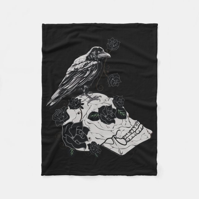 Corbeau, crâne et Roses Jetez la couverture (Devant)