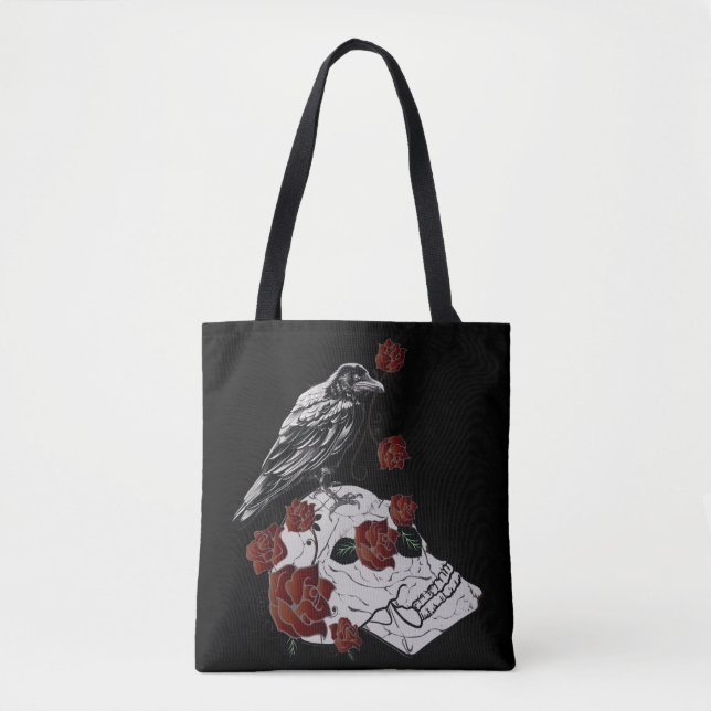 Corbeau et crâne Sac commercial Roses rouges (Devant)