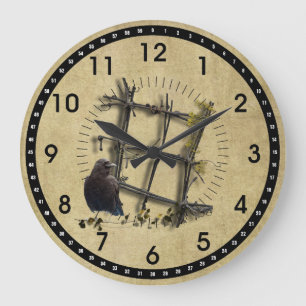 Corbeau noir et clôture - Horloge ronde