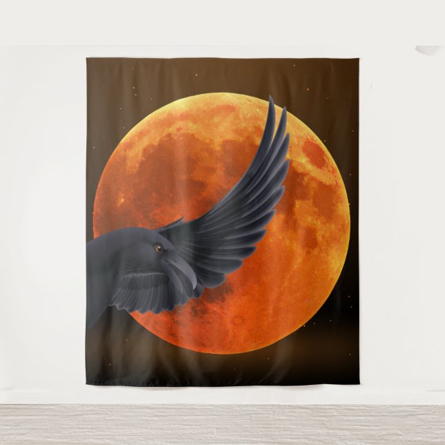 Corbeau noir et sang Tapisserie Lune rouge (Devant)